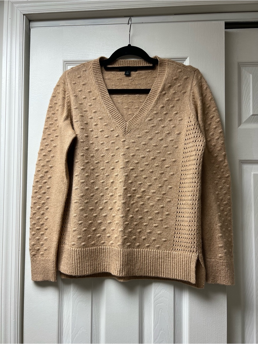 Ann Taylor Women's V-Neck Textured Knit Sweater in Camel